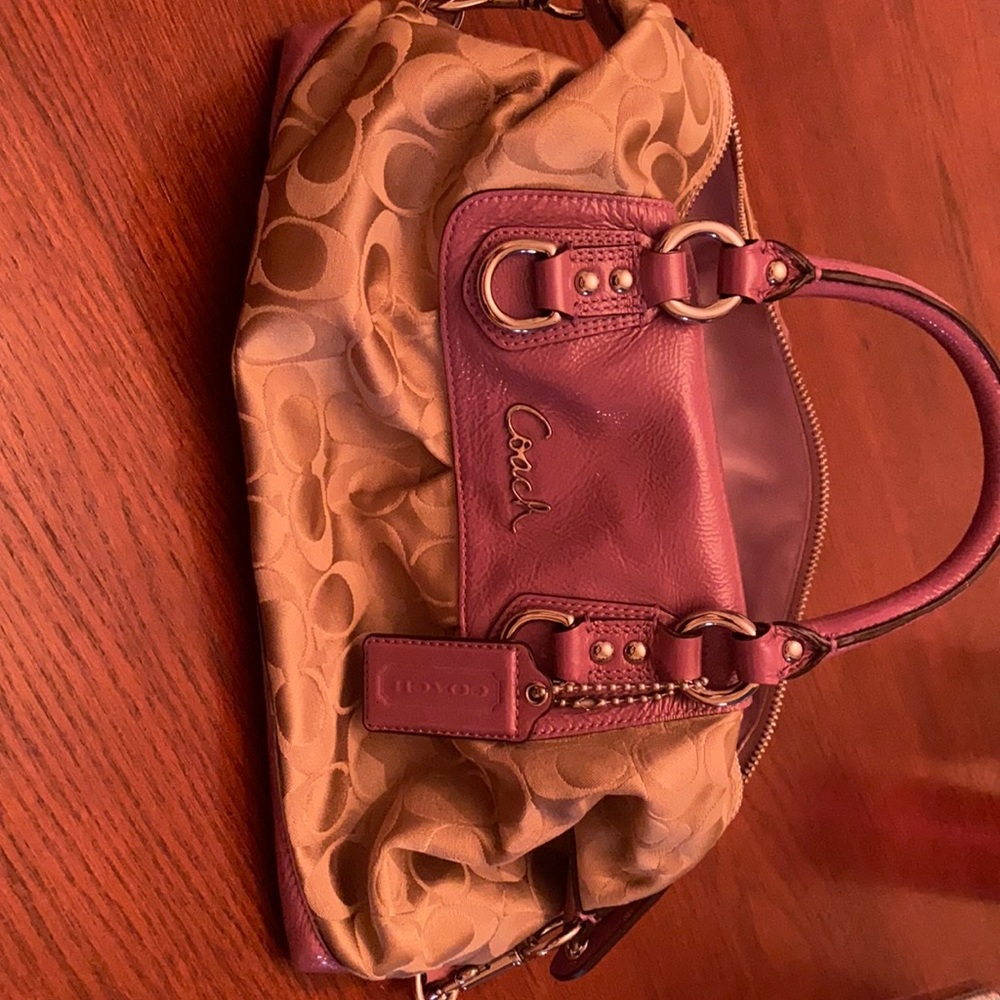 Purple and tan small purse